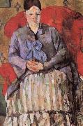 Paul Cezanne madame cezanne in a red armcbair painting